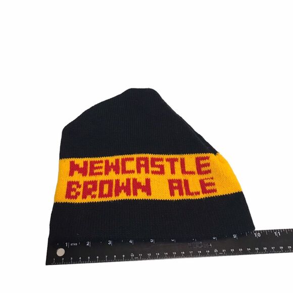 Newcastle Brown Ale Beer KNIT Beanie Ski Hat Cap Yellow Black Skiing Winter Snow - Picture 3 of 5